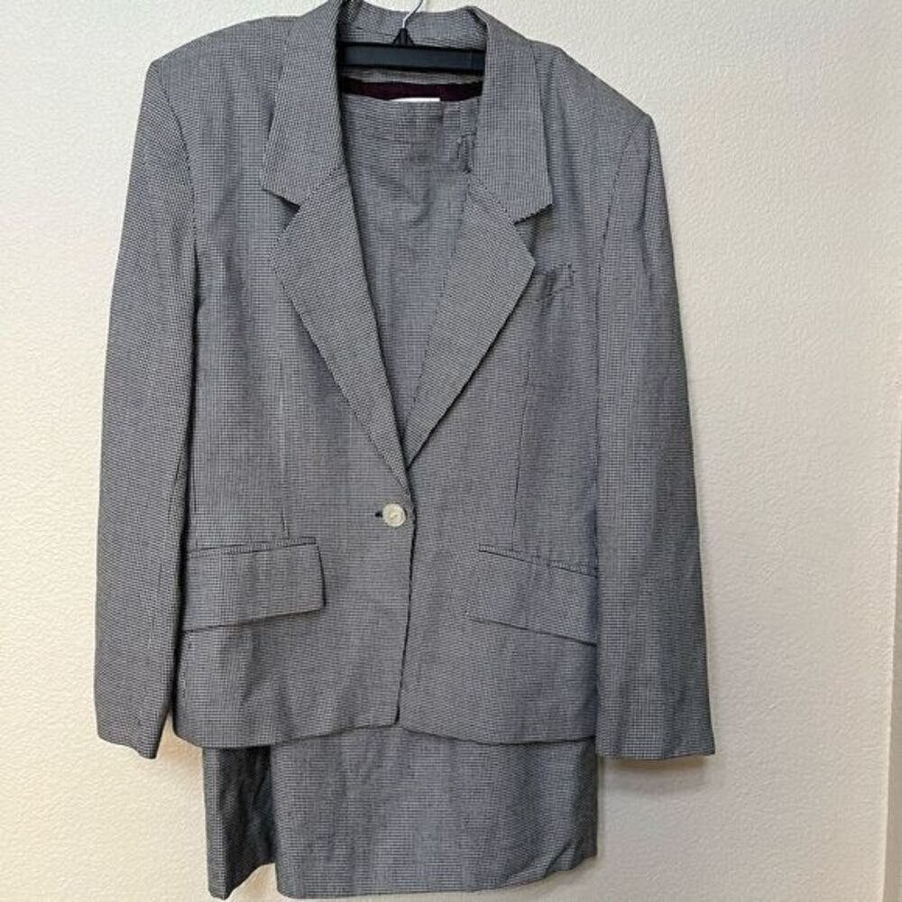 𝅺vintage y2k jones New York Sz 12 houndstooth skirt suit skirtsuit set midi long